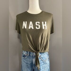 Nash Olive Tie-Front Tee with Bold Print
